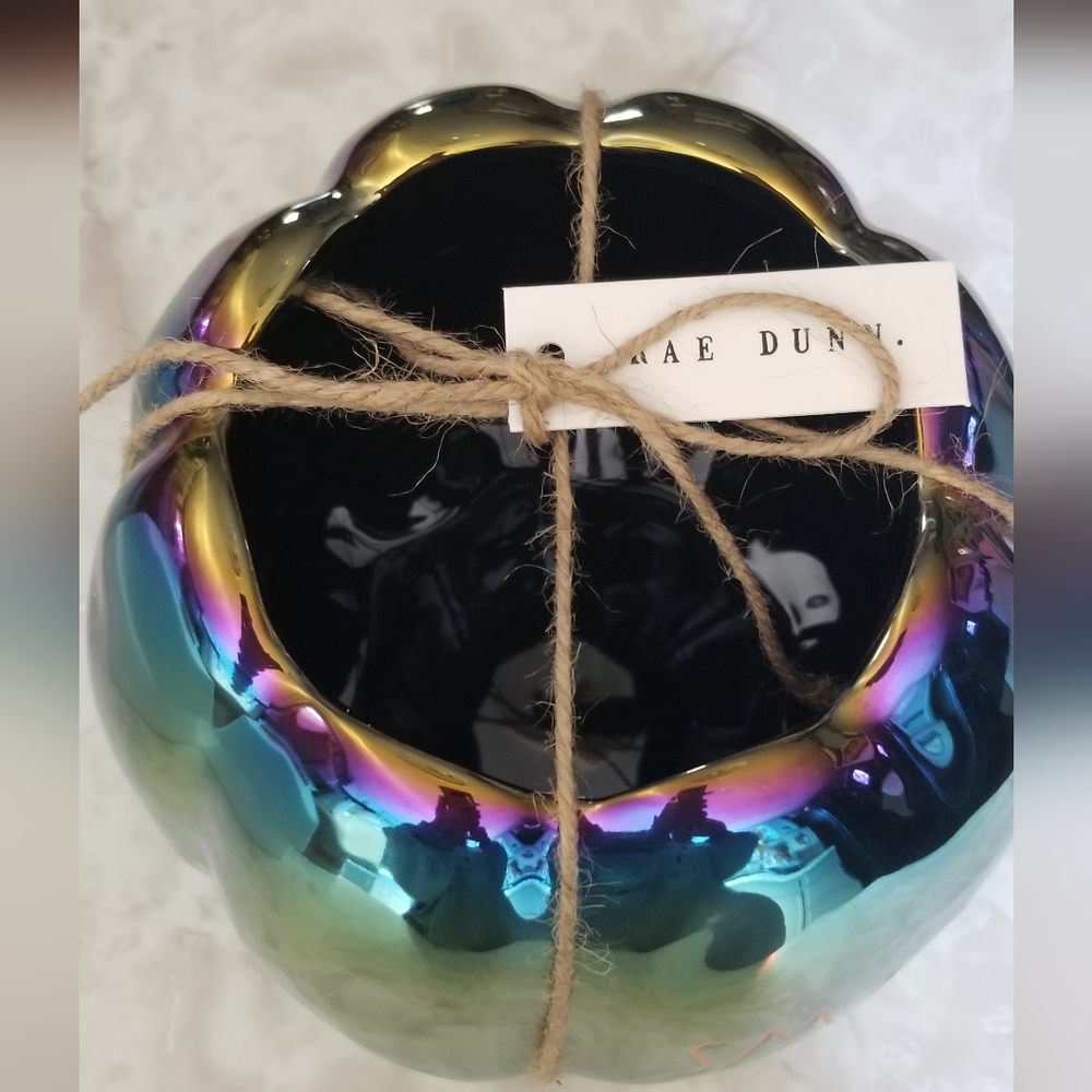 Rae Dunn Luster Iridescent rainbow Smashed Planter pumpkin happy Halloween bowl - Picture 4 of 5